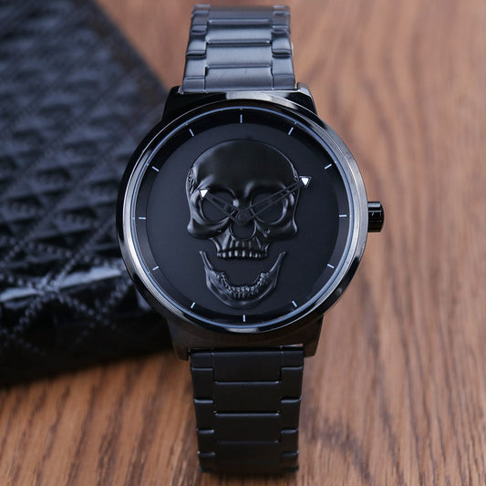 Men's steel band skull waterproof quartz watch